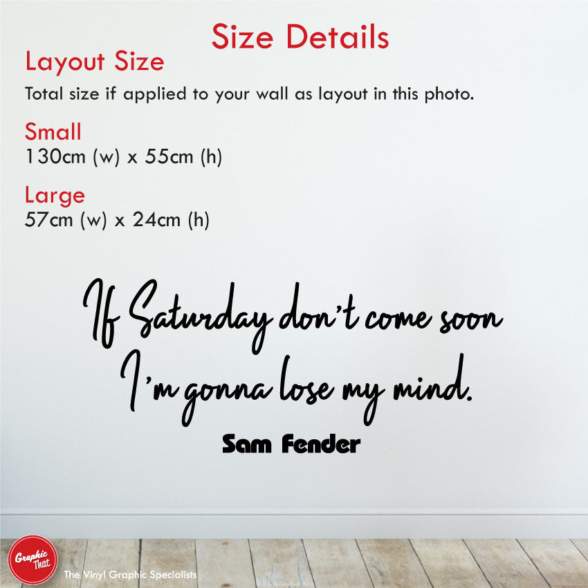 Sam Fender Saturday Music Lyrics Wall Decal