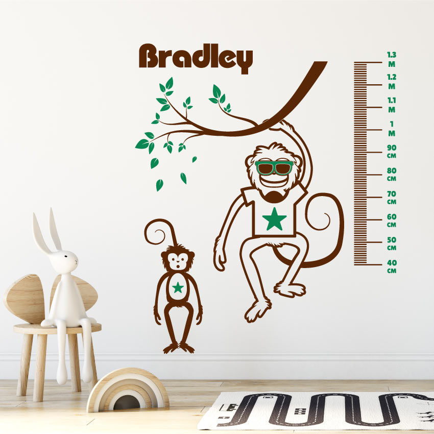 Animal Height Chart Wall Sticker Brown & Green