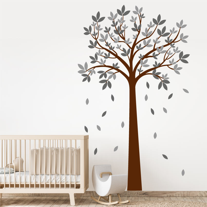 Autumnal Tree Kids Room Wall Sticker Brown Mid Grey & Dark Grey