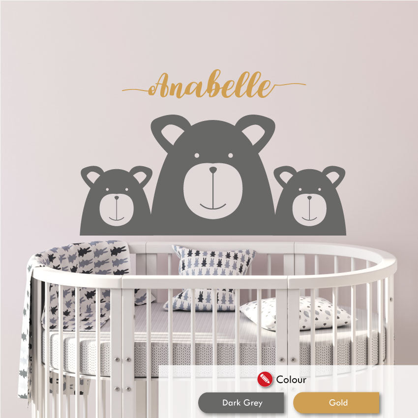 Three Bears Personalised Nursery Wall Art Sticker