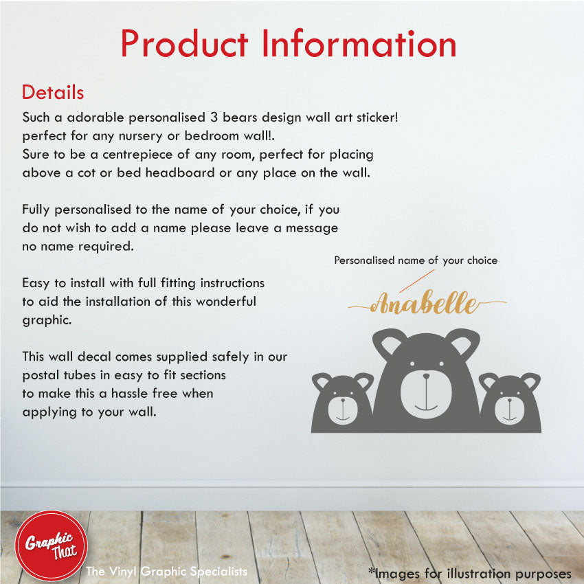 Three Bears Personalised Nursery Wall Art Sticker