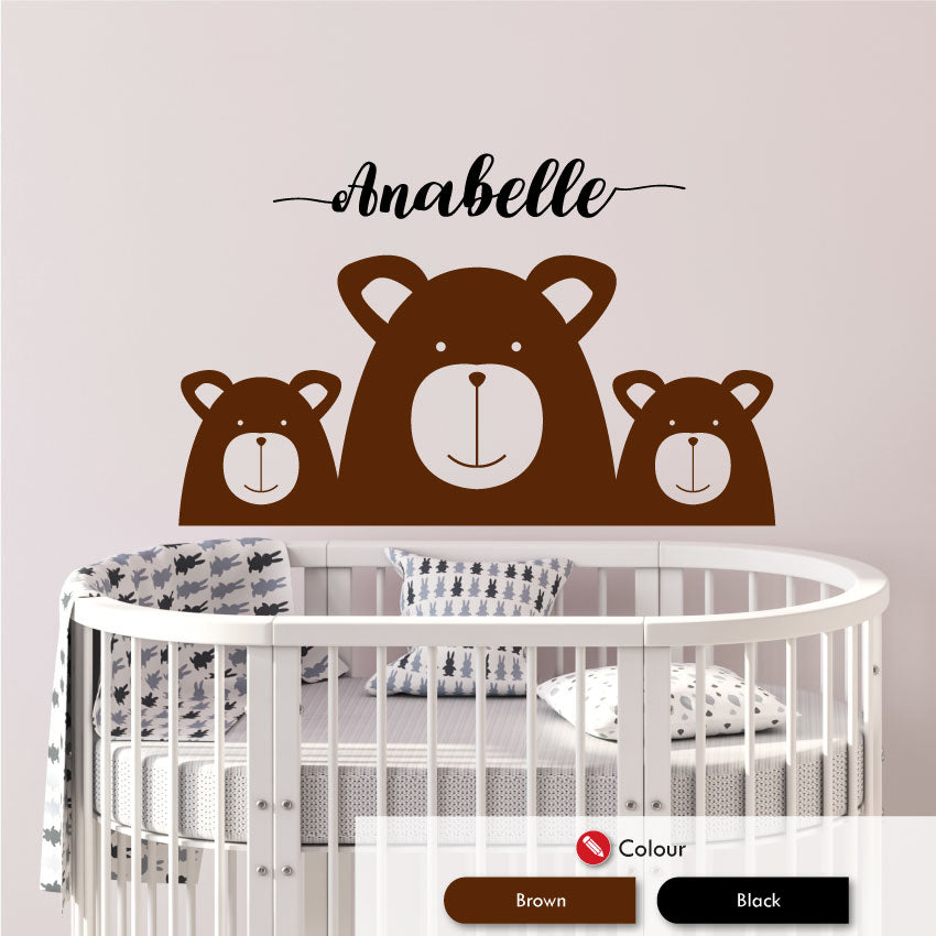 Three Bears Personalised Nursery Wall Art Sticker