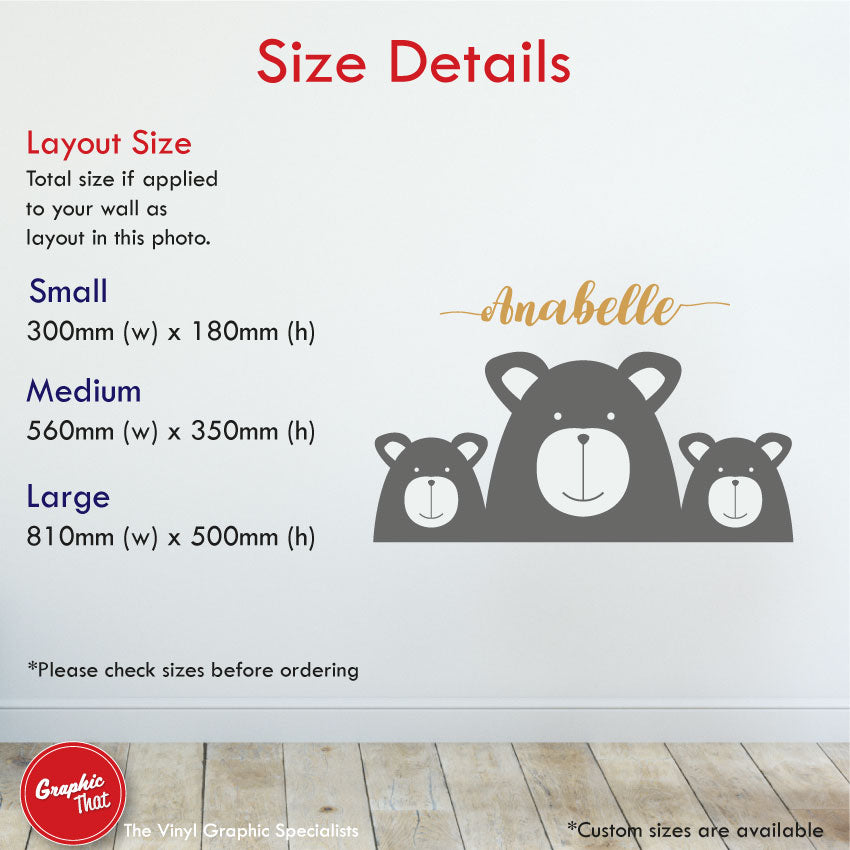 Three Bears Personalised Nursery Wall Art Sticker