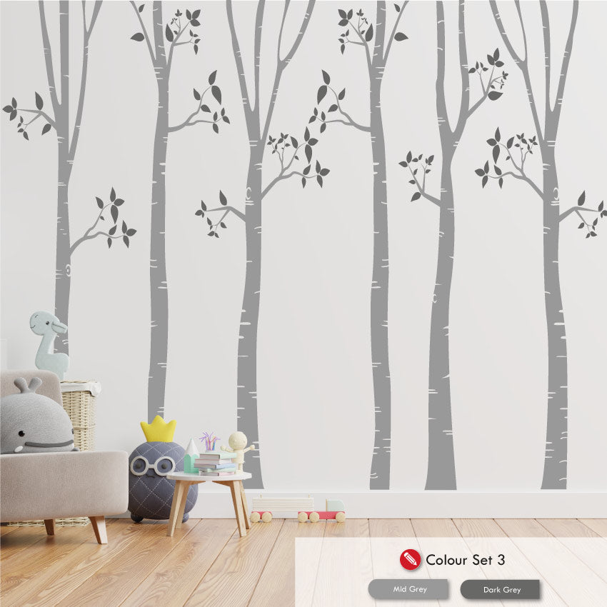 Birch Tree Wall Art Sticker mid grey dark grey