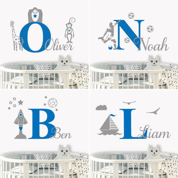 Boys custom name and initial wall sticker