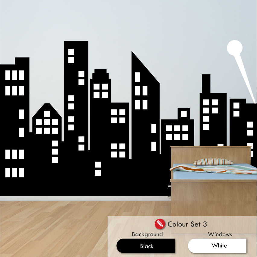 City Skyline wall art decal black skyline white windows