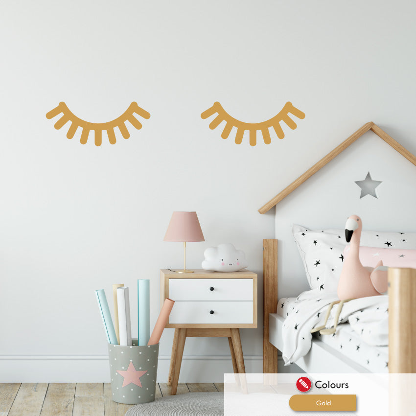 eyelashes nursery wall sticker decal gold