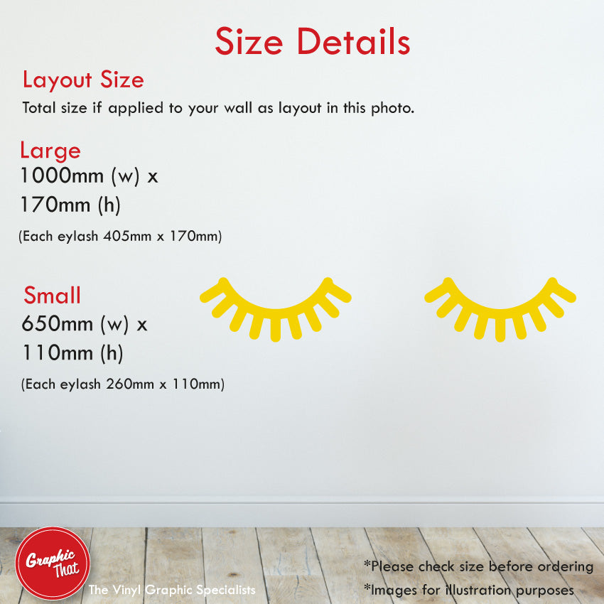 eyelashes nursery wall sticker decal sizes