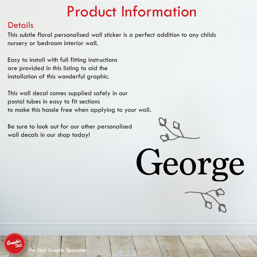 Floral Personalised Wall Sticker Product Information