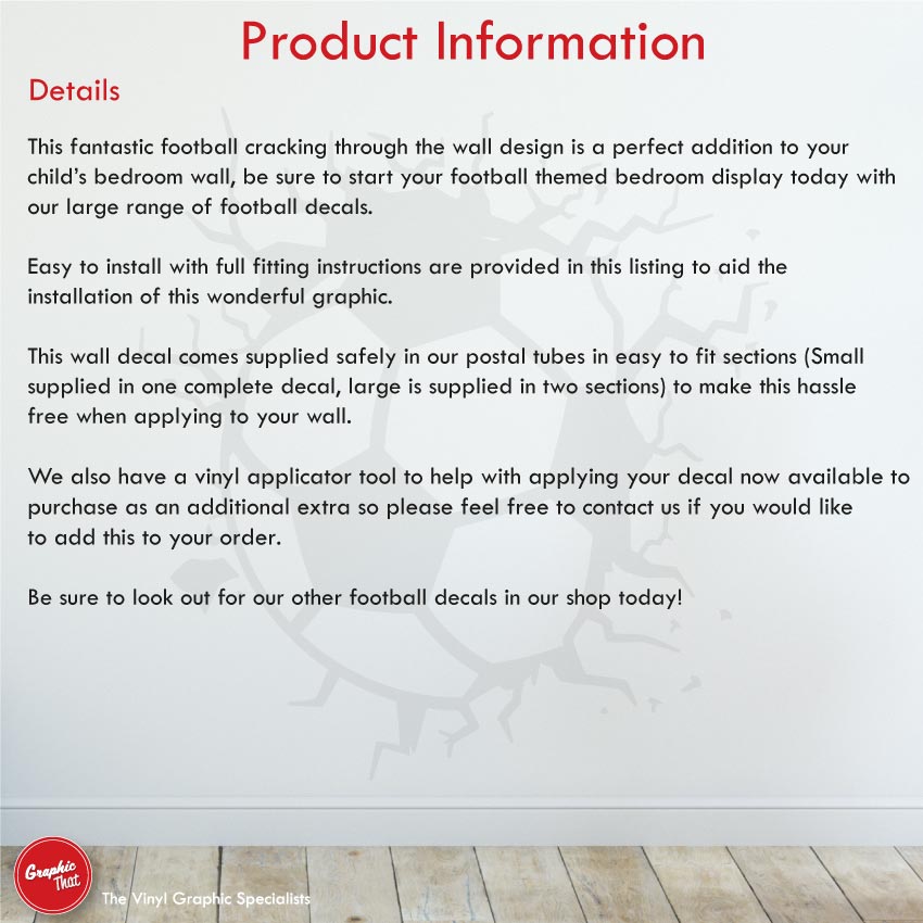Football large wall decal cracking through the wall product information sheet