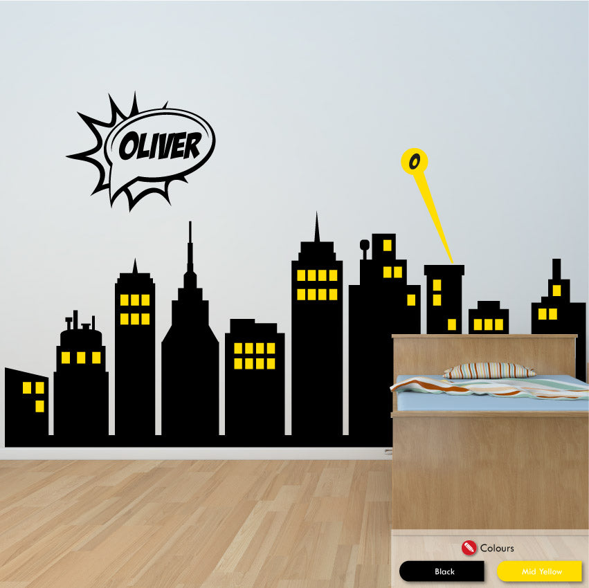 Superhero Skyline Personalised Wall Decal
