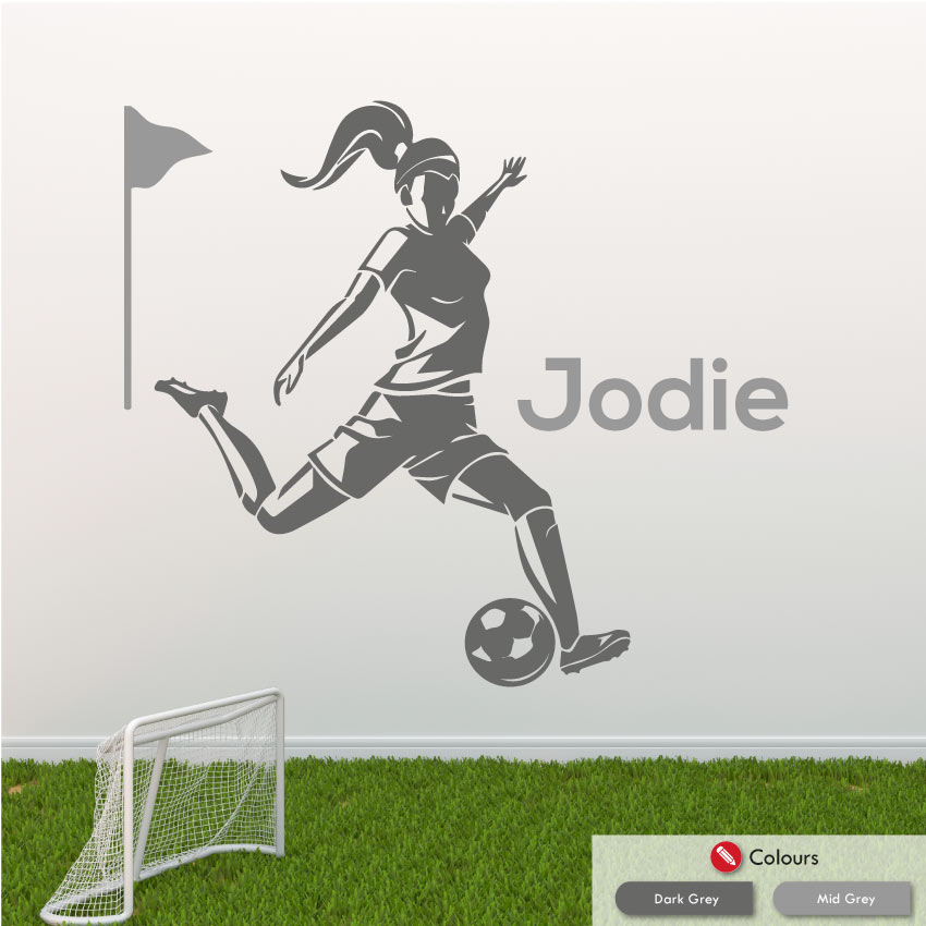 Girls Football Custom Name Wall Sticker Dark Grey & Mid Grey