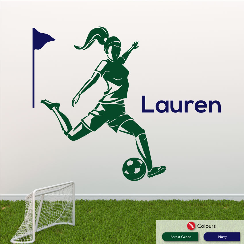 Girls Football Custom Name Wall Sticker Forest Green Navy