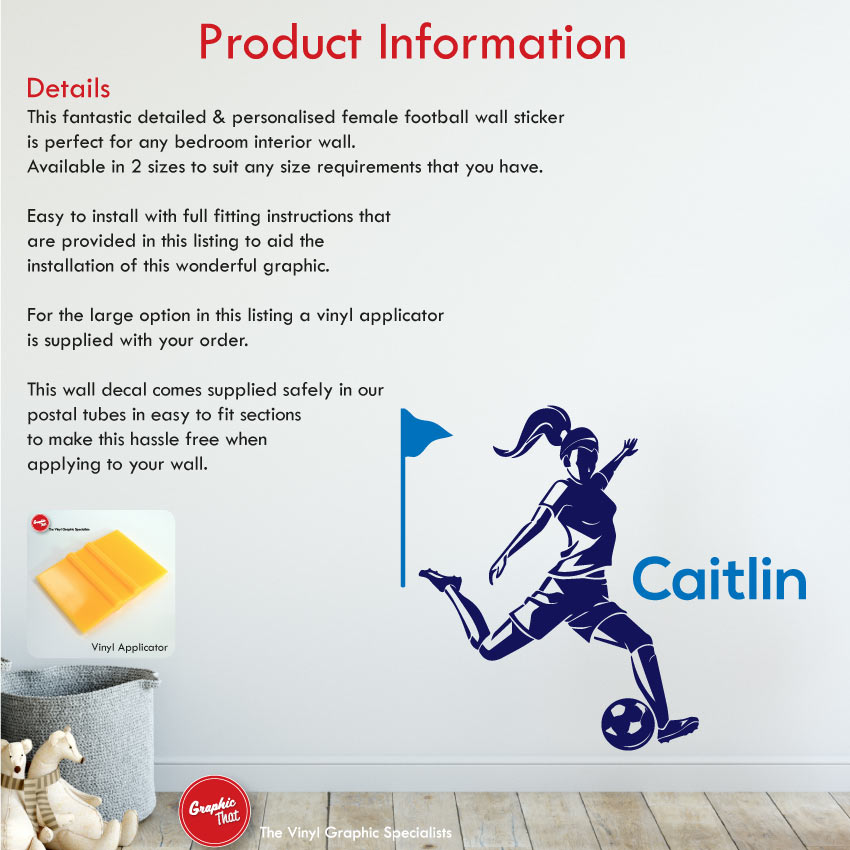 Girls Football Custom Name Wall Sticker product information