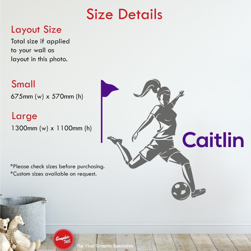 Girls Football Custom Name Wall Sticker Sizes
