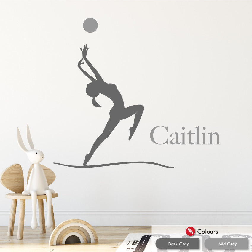Gymnastics personalised wall art decal dark grey & mid grey