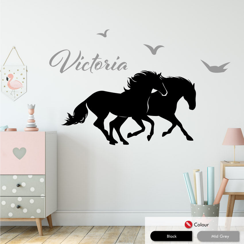 Horses personalised wall sticker black mid grey