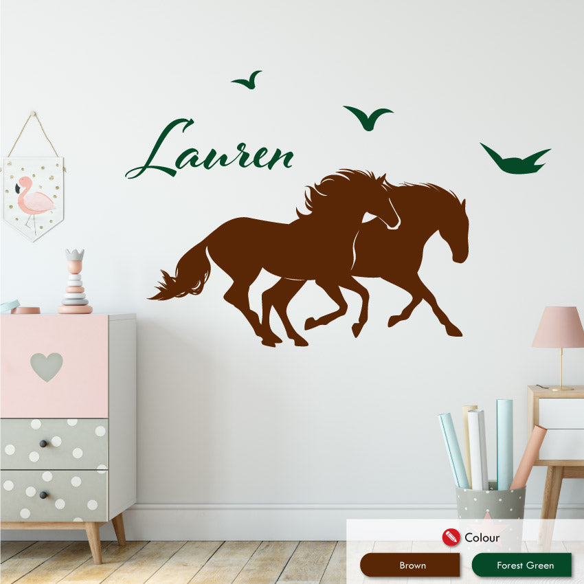 Horses personalised wall sticker brown forest green