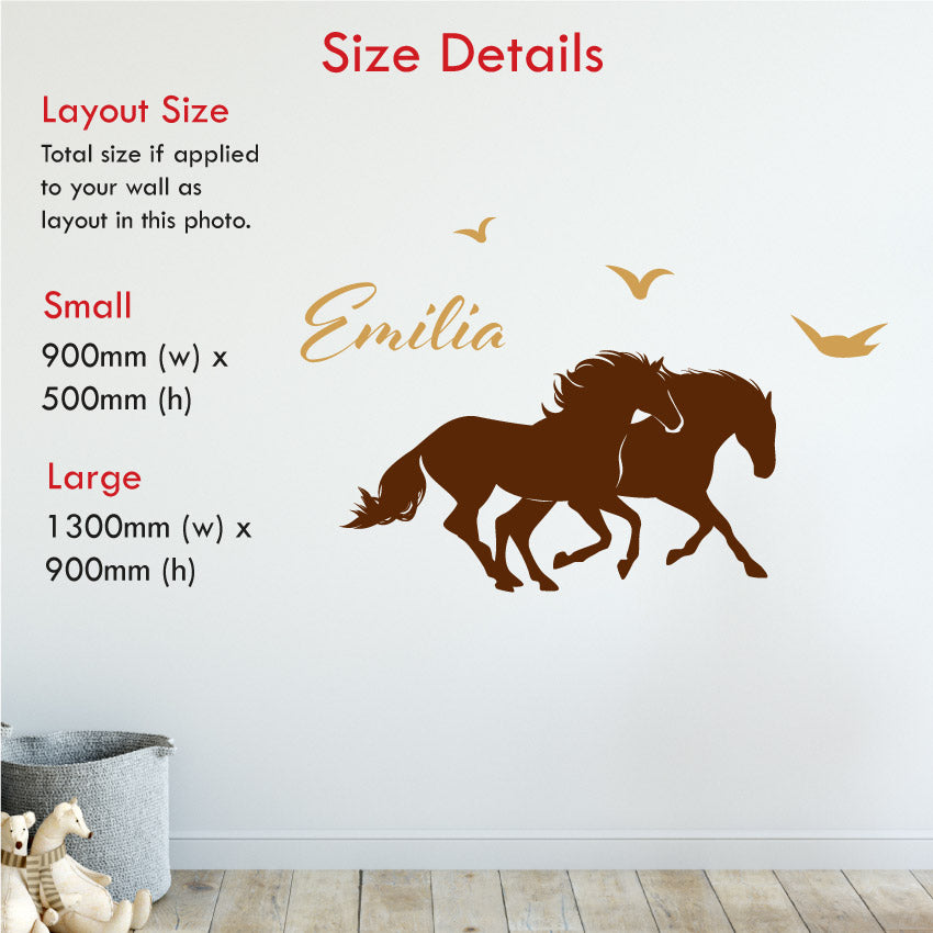 Horses personalised wall sticker size details