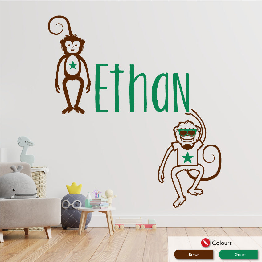 Monkeys personalised wall decal brown & green