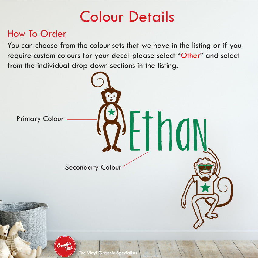 Monkeys personalised wall decal colour details