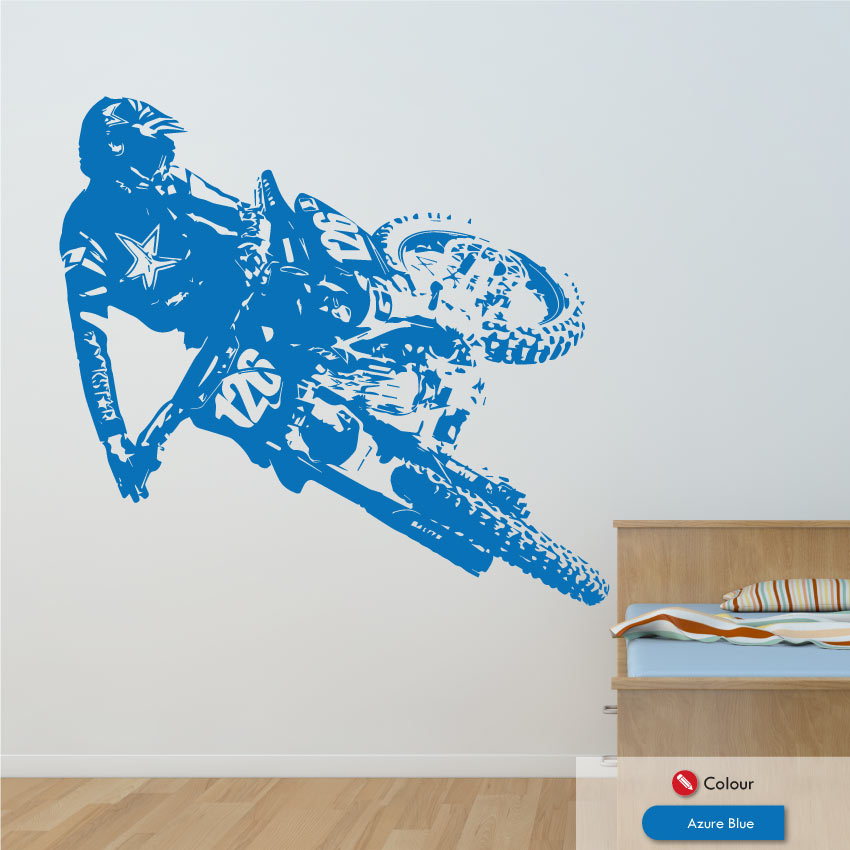 Motocross wall art decal azure blue
