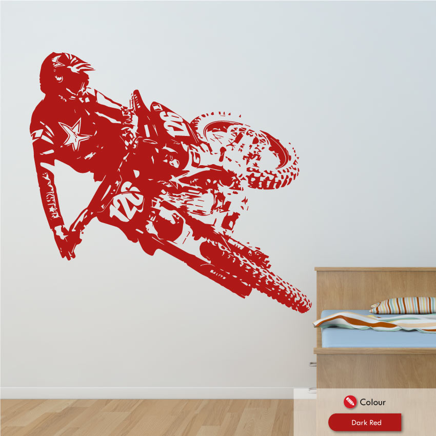 Motocross wall art decal dark red