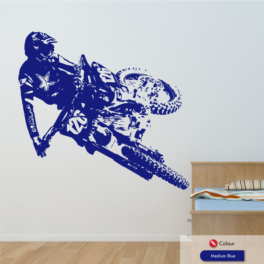 Motocross wall art decal medium blue