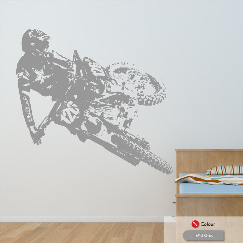 Motocross wall art decal mid grey