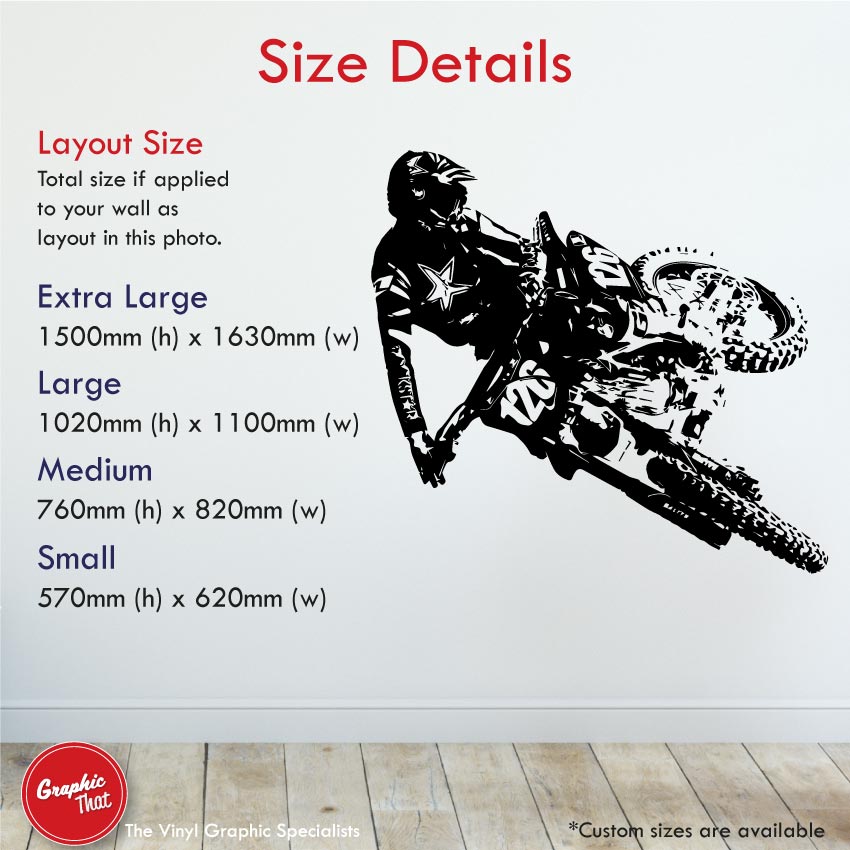 Motocross wall art decal sizes