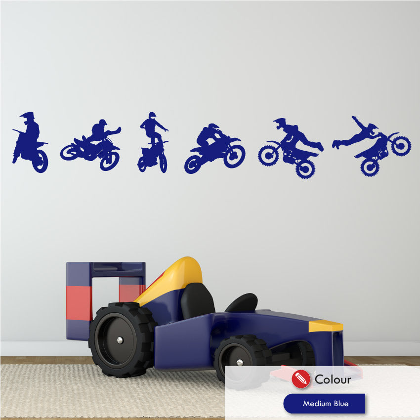 Motocross Dirt Bike Wall Art Stickers Medium Blue