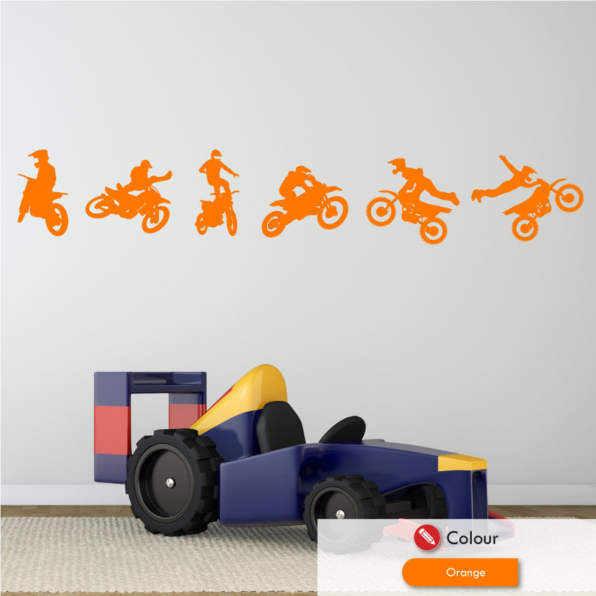 Motocross Dirt Bike Wall Art Stickers Orange