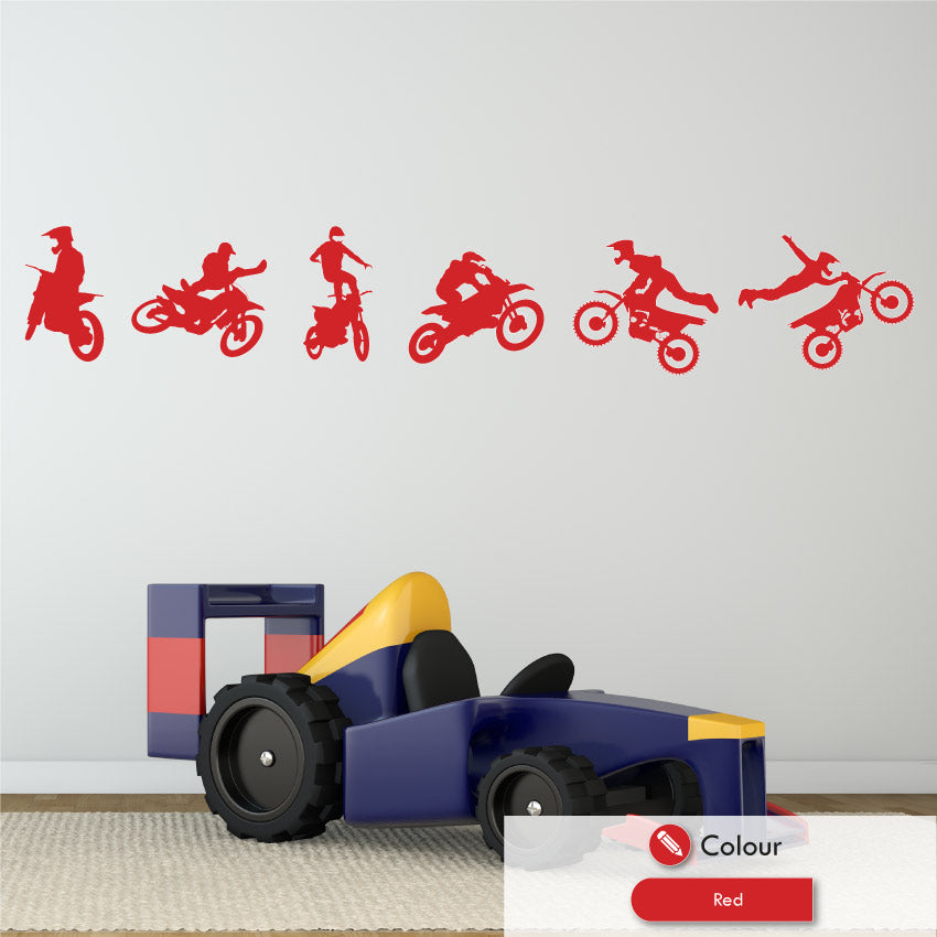 Motocross Dirt Bike Wall Art Stickers Red