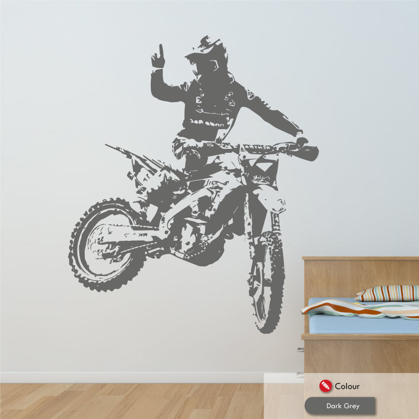 motocross biker wall art decal dark grey