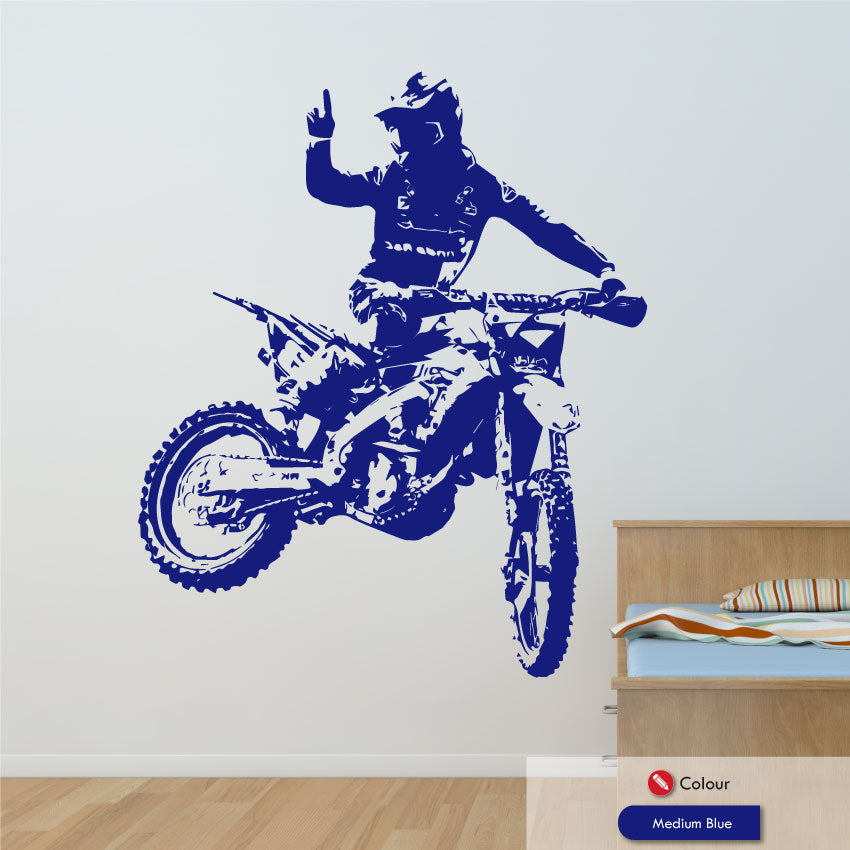 motocross biker wall art decal medium blue