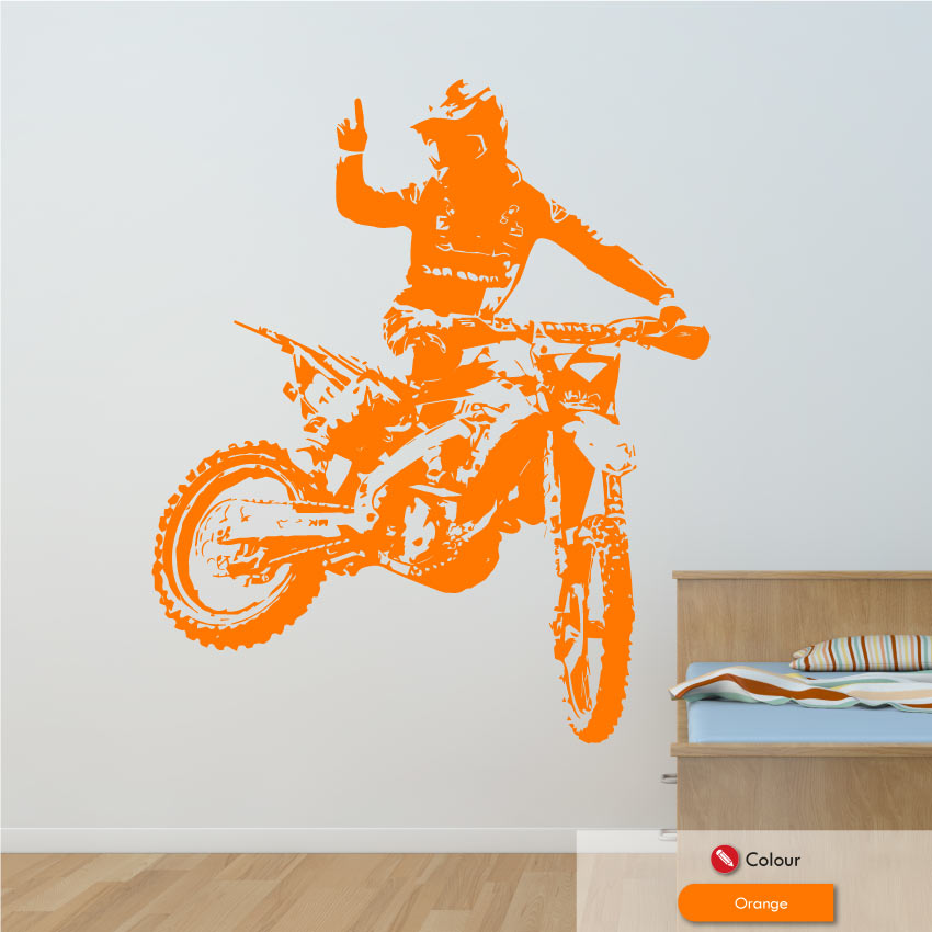motocross biker wall art decal orange