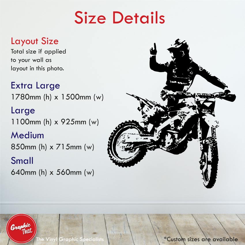 motocross biker wall art decal sizes