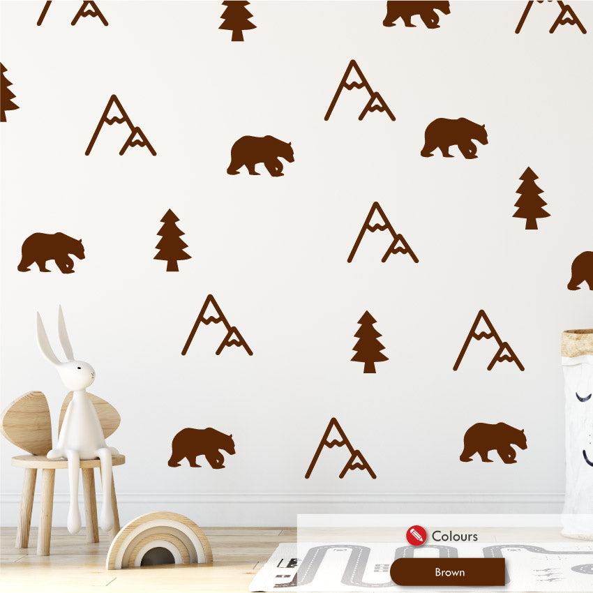 Mountain Forest Wall Stickers Brown