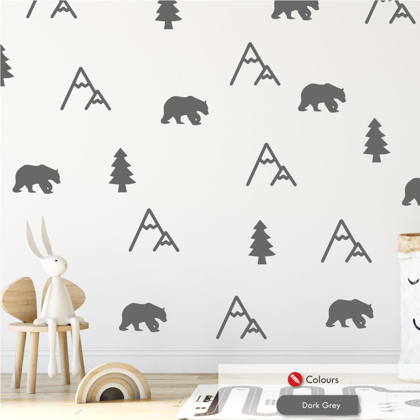 Mountain Forest Wall Stickers Dark Grey