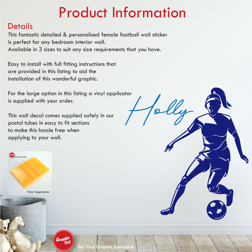 Girls football personalised wall decal product information