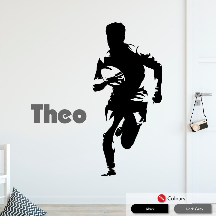 Rugby Personalised Bedroom Wall Art Sticker Black & Dark Grey