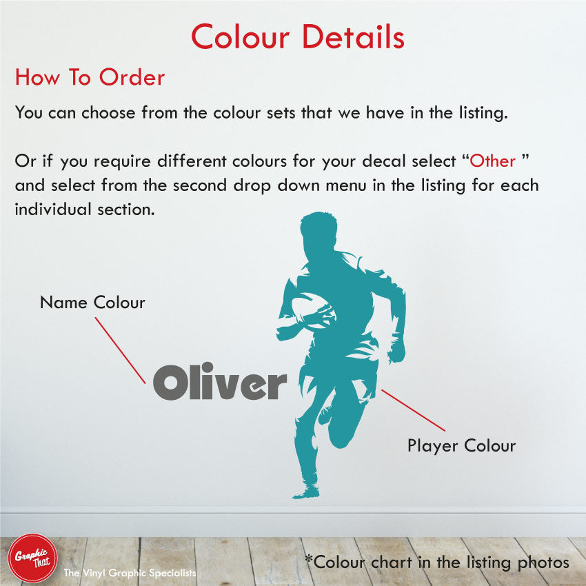 Rugby Personalised Bedroom Wall Art Sticker Colour Details