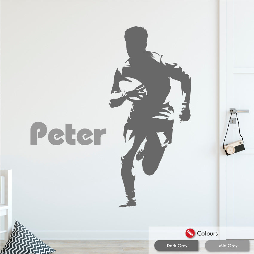 Rugby Personalised Bedroom Wall Art Sticker Dark Grey & Mid Grey