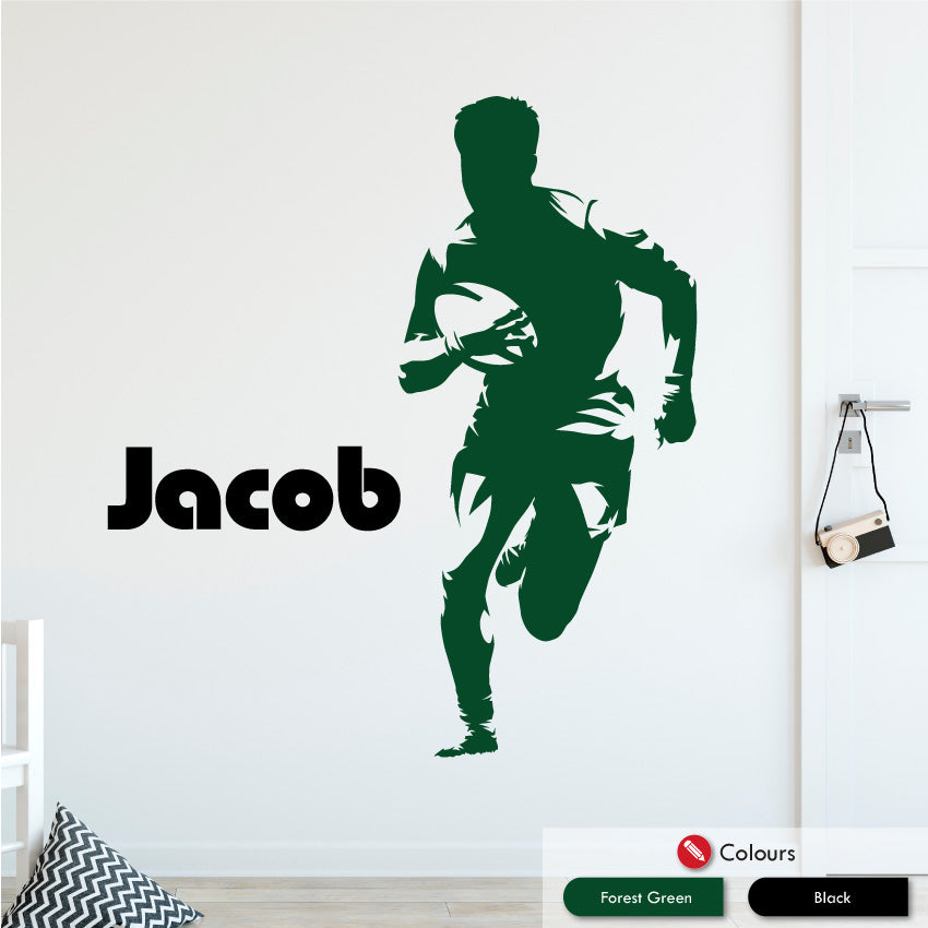 Rugby Personalised Bedroom Wall Art Sticker Forest Green & Black