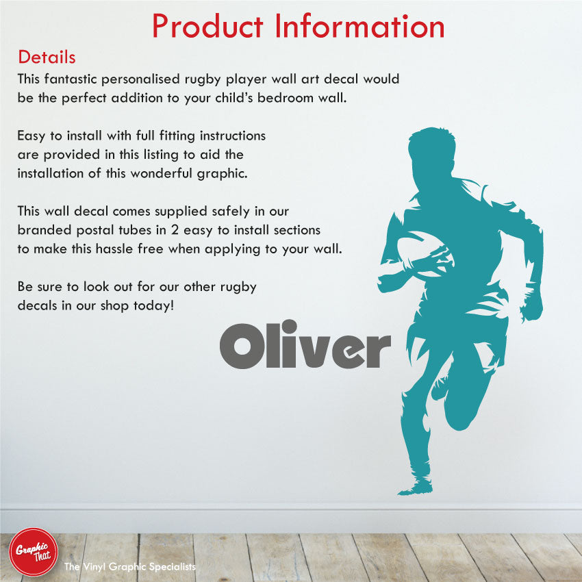 Rugby Personalised Bedroom Wall Art Sticker Product Information