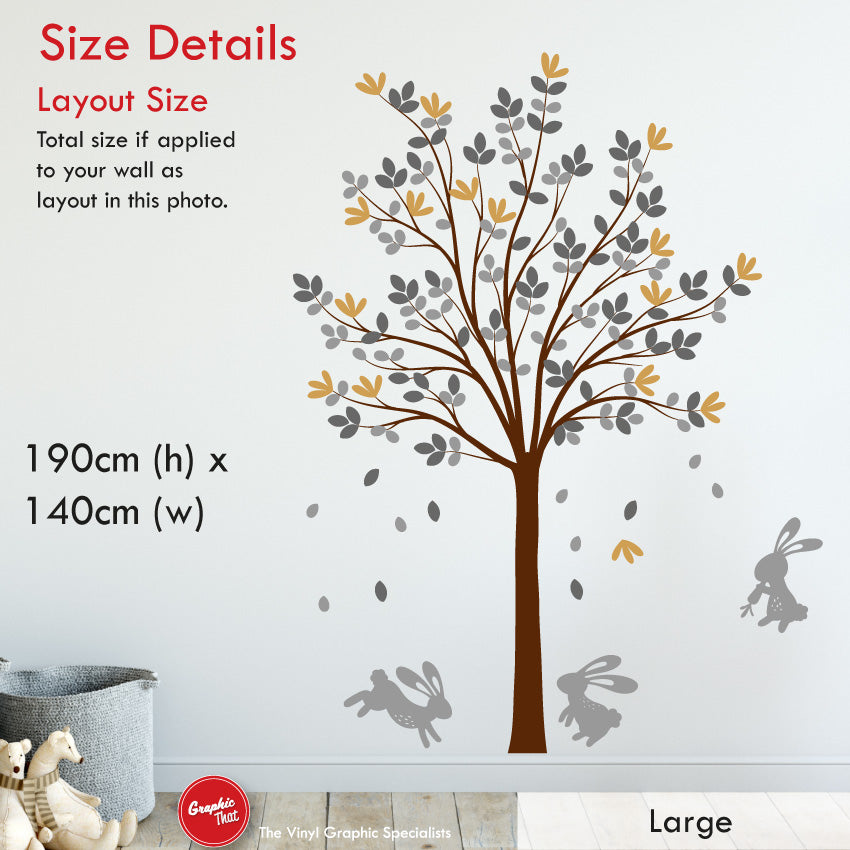Tree & Bunny Rabbits nursery wall art decal size large 190cm x 140cm