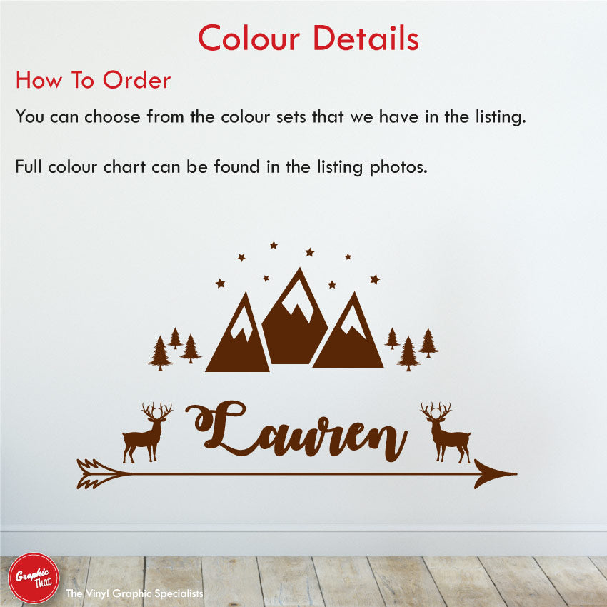Stag & mountains personalised wall sticker colour details