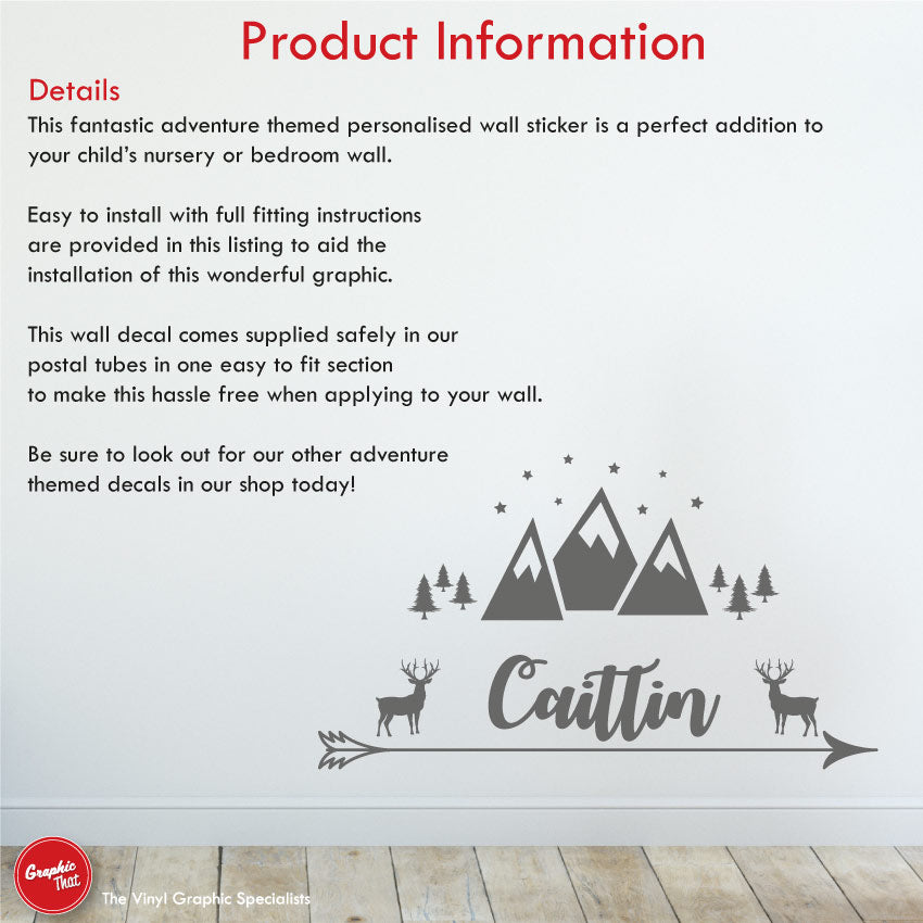 Stag & mountains personalised wall sticker product information