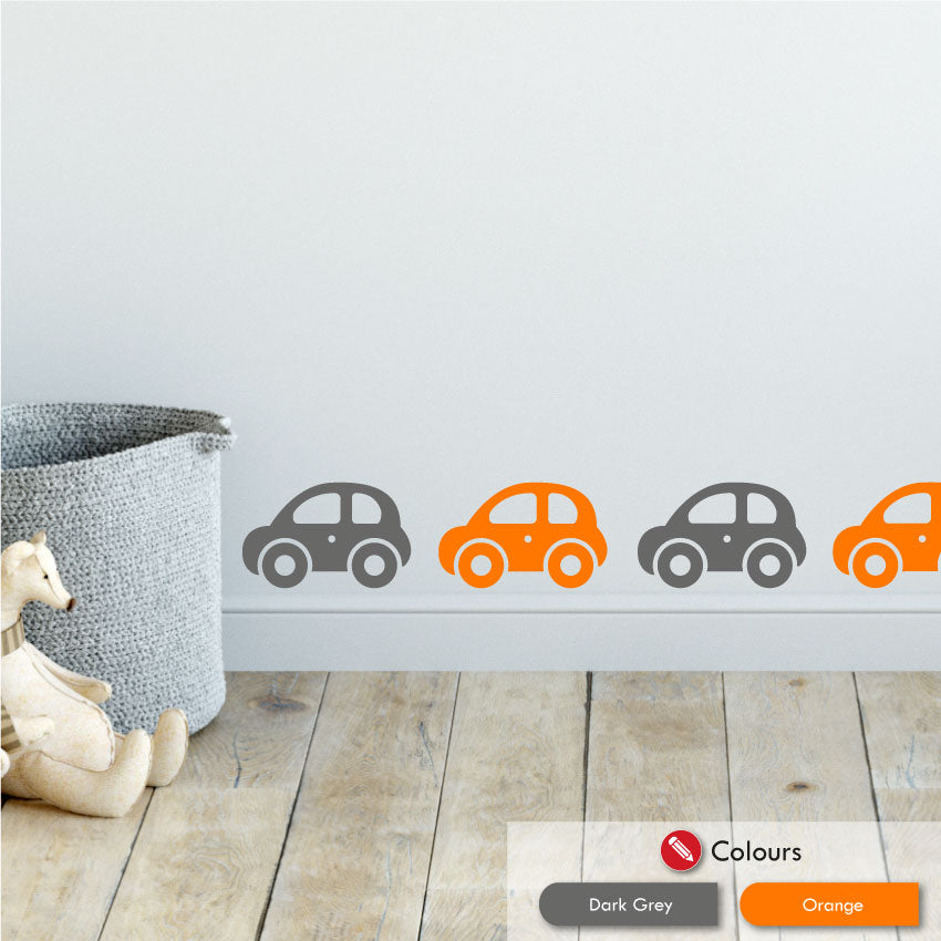 Toy Car Nursery Wall Stickers Dark Grey and Orange