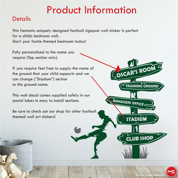 Football Signpost Personalised Wall Decal